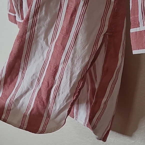 WOOLRICH Dark Pink White Striped Green Embroidered Top organic cotton Medium - Picture 6 of 8